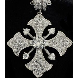 ESPO 925 CZ Maltese Cross Pendant Necklace Sterling Silver 24" Magnetic